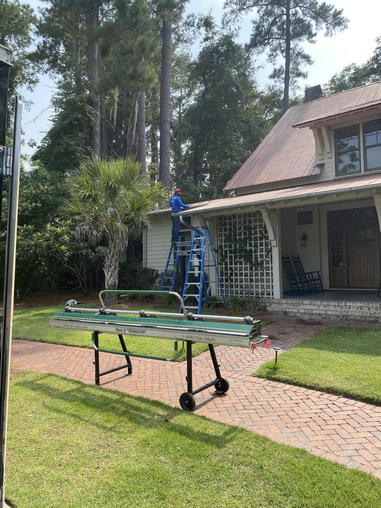 Close view of galvalume gutters installed on a home for long term coastal durability in Bluffton SC